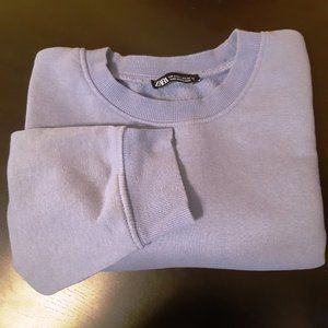 Zara Crop Cotton Sweatshirt Ribbed Long Sleeved Periwinkle Blue Purple Medium